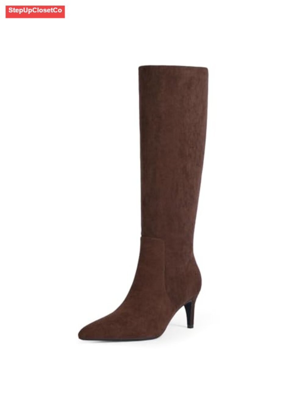 Kitten Heel Knee High Boots for Women Tall Pointed Toe Side Zip